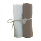 Lot de 2 draps housse 60x120 cm Blanc et taupe