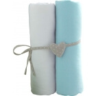 Lot de 2 draps housse 70x140 cm Blanc et turquoise