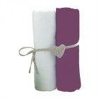 Lot de 2 draps housse 70x140 cm Blanc et violet