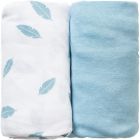 Lot de 2 draps housse 60x120 cm - Plumes bleues