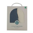 Lot de 2 Draps housse jersey bio 70 x 140 cm - Ecru / Bleu orage