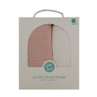Lot de 2 Draps housse Double gaze 60 x120 cm - Ecru / Vieux rose