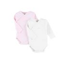 Set de 2 Body croisés manches longues blanc/rose 0 mois