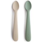 Lot de 2 cuillères bébé en silicone - Cambridge Blue / Beige Sand
