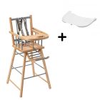 Pack Chaise haute André Hybride bleu gris et sa tablette blanche