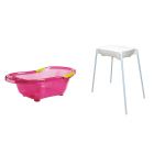 Baignoire bébé rose avec vidange + support de baignoire