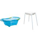 Baignoire bébé bleue pailletée translucide avec vidange + support de baignoire