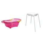 Baignoire bébé rose pailletée avec vidange + support de baignoire