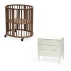 Chambre duo Berceau Sleepi Warm brown + commode Sleepi white