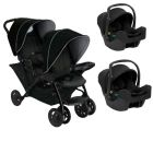 Poussette duo Stadium double Black grey + 2 sièges auto SnugLite Midnight