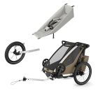 Pack remorque vélo Chariot Cross 1 Faded khaki + Assise pour nouveau-né Infant Sling + Kit jogging