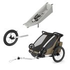 Pack remorque Chariot Cross 2 Faded khaki + Assise pour nouveau-né Infant Sling + Kit jogging