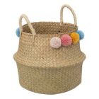 Panier de rangement pliant Roseau avec Pompons