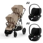 Poussette jumeaux Gazelle S Almond Beige + 2 Sièges auto Cloud T i-Size