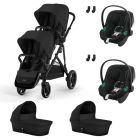 Poussette jumeaux Gazelle S Moon Black + 2 Sièges auto Aton B2 i-Size + 2 Nacelles S