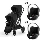 Poussette jumeaux Gazelle S Moon Black + 2 Sièges auto Cloud T i-Size