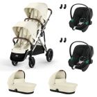 Poussette jumeaux Gazelle S Seashell Beige + 2 Sièges auto Aton B2 i-Size + 2 Nacelles S