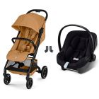 Poussette duo Beezy 4 compacte Cinnamon Yellow avec siège auto Aton B2 i-Size