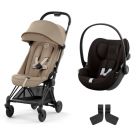 Poussette duo Coya Cozy Beige châssis Matt Black + Cloud G i-Size