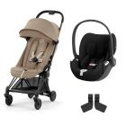Poussette duo Coya Cozy beige châssis Matt Black + Cloud T i-Size