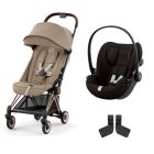Poussette duo Coya Cozy Beige châssis Rosegold + Cloud G i-Size