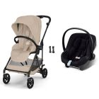 Poussette duo Melio Carbon 6 Almond Beige avec siège auto Aton B2 i-Size