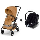 Poussette duo Melio Carbon 6 Cinnamon Yellow avec siège auto Aton B2 i-Size