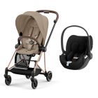 Poussette duo Mios 3 Cozy Beige châssis Rose Gold + Cloud T i-Size