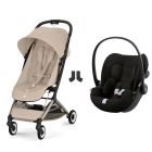 Poussette duo Orfeo 3 compacte Almond Beige avec siège auto Cloud G i-Size
