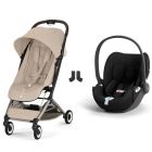 Poussette duo Orfeo 3 compacte Almond Beige avec siège auto Cloud T i-Size