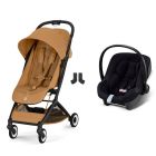 Poussette duo Orfeo 3 compacte Cinnamon Yellow avec siège auto Aton B2 i-Size