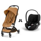 Poussette duo Orfeo 3 compacte Cinnamon Yellow avec siège auto Cloud T i-Size