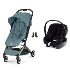 Poussette duo Orfeo 3 compacte Stormy Blue avec siège auto Aton B2 i-Size