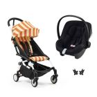 Poussette duo YOYO 3 pack 6+ et siège auto Aton B2 Black - Chassis blanc - Capri