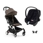 Poussette duo YOYO 3 pack 6+ et siège auto Aton B2 Black - Chassis blanc - Leopard