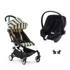 Poussette duo YOYO 3 pack 6+ et siège auto Aton B2 Black - Chassis blanc - Monaco