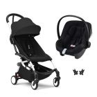 Poussette duo YOYO 3 pack 6+ et siège auto Aton B2 Black - Chassis blanc - Noir