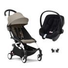 Poussette duo YOYO 3 pack 6+ et siège auto Aton B2 Black - Chassis blanc - Taupe