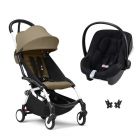 Poussette duo YOYO 3 pack 6+ et siège auto Aton B2 Black - Chassis blanc - Toffee