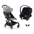 Poussette duo YOYO 3 pack 6+ et siège auto Aton B2 Black - Chassis blanc - Zebra