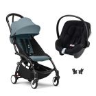 Poussette duo YOYO 3 pack 6+ et siège auto Aton B2 Black - Chassis noir - Aqua