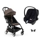 Poussette duo YOYO 3 pack 6+ et siège auto Aton B2 Black - Chassis noir - Leopard
