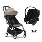 Poussette duo YOYO 3 pack 6+ et siège auto Aton B2 Black - Chassis noir - Taupe