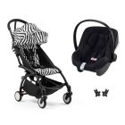 Poussette duo YOYO 3 pack 6+ et siège auto Aton B2 Black - Chassis noir - Zebra