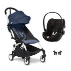 Poussette duo YOYO 3 pack 6+ et siège auto Cloud G Black - Chassis blanc - Bleu Air France