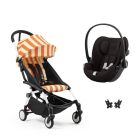 Poussette duo YOYO 3 pack 6+ et siège auto Cloud G3 Black - Chassis blanc - Capri
