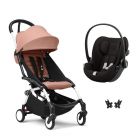 Poussette duo YOYO 3 pack 6+ et siège auto Cloud G Black - Chassis blanc - Ginger