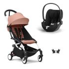 Poussette duo YOYO 3 pack 6+ et siège auto Cloud T - Chassis blanc - Ginger