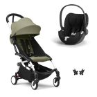 Poussette duo YOYO 3 pack 6+ et siège auto Cloud T - Chassis blanc - Olive