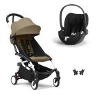 Poussette duo YOYO 3 pack 6+ et siège auto Cloud T - Chassis blanc - Toffee